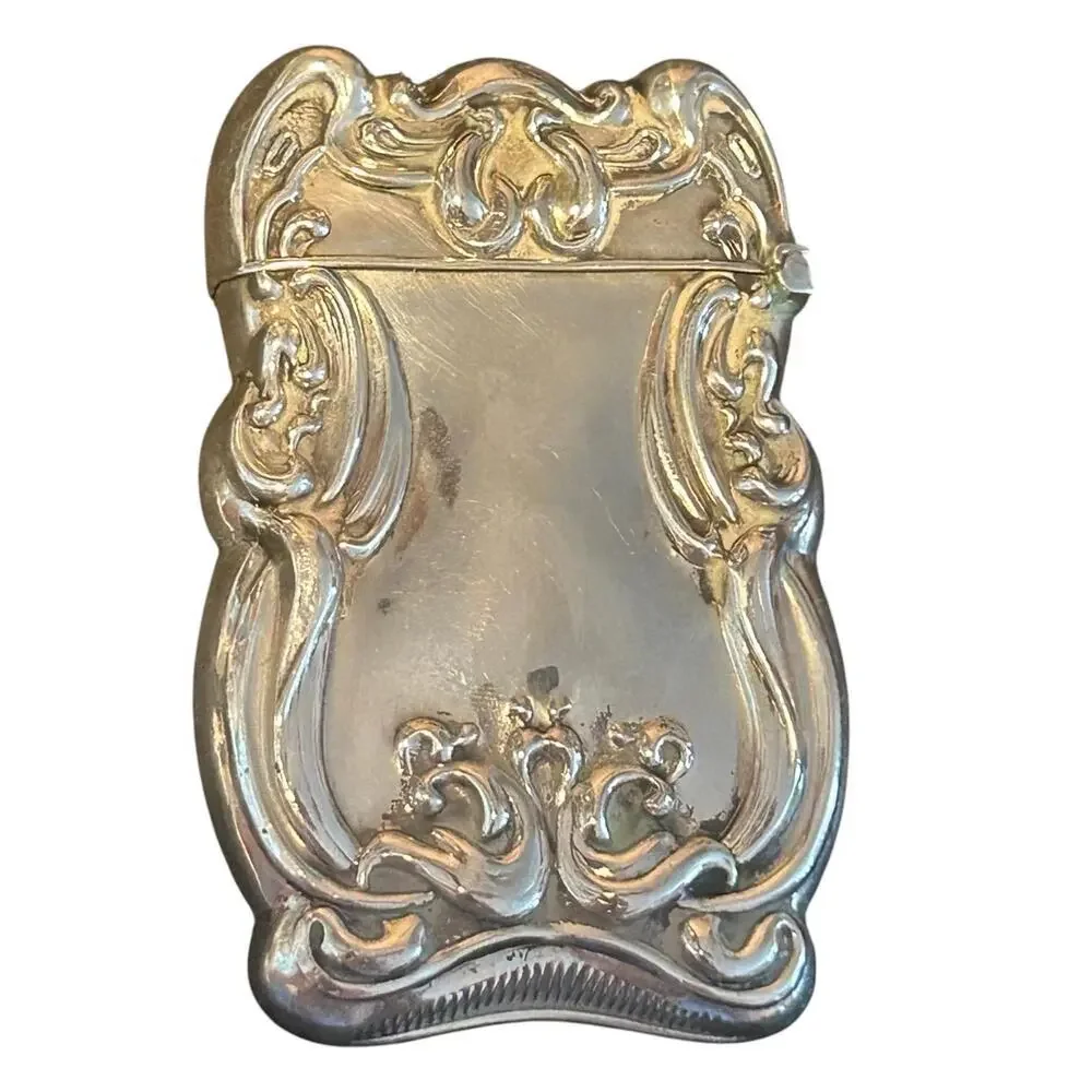 Antique Art Nouveau Sterling Silver Vesta Case Match Safe Repoussé Floral Design